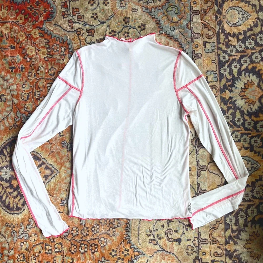 FP Movement Free People White Red Contrast Stitch Mock Neck Long Sleeve Top XL - Picture 2 of 9